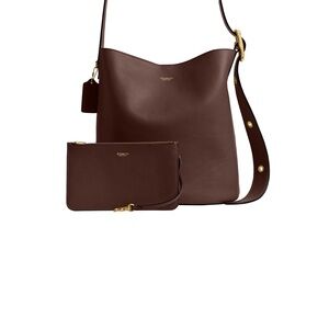 Coach Dark Brown Leather Shoulder Bag with Matching Pouch